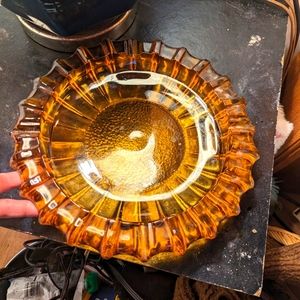 Antique vintage amber larger glass cigar ashtray